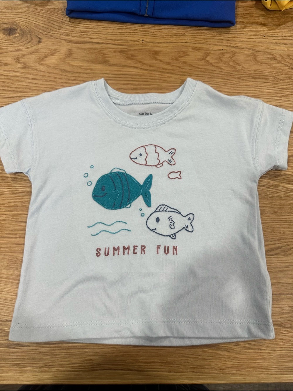 Carter's White Tee with Teal & Rust Fish Graphic